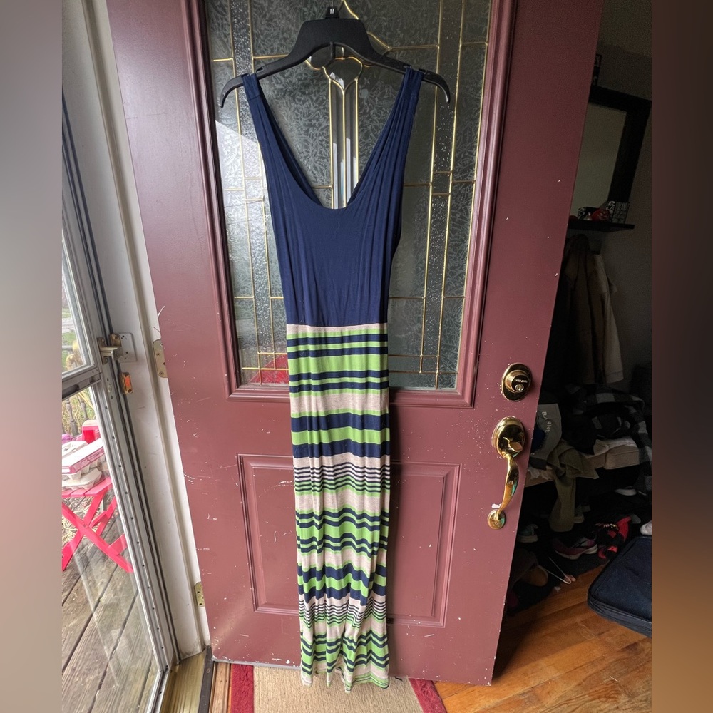 Gilli Blue and Green Maxi Dress with Striped Skirt